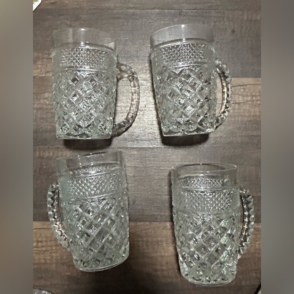 Clear Glass Diamond-Cut Mugs - Set of 4